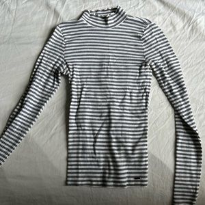 Hollister White with Black Stripes High Neck Tight Long Sleeve